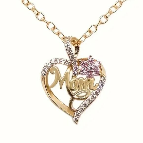 Elegant "MOM" Heart Shaped Pendant Necklace - Picture 5 of 9